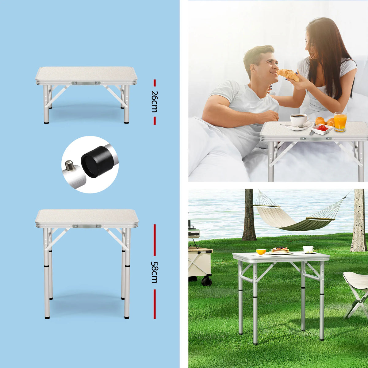 Weisshorn Folding Camping Table 60CM Adjustable Portable Outdoor Picnic Desk - Image 8