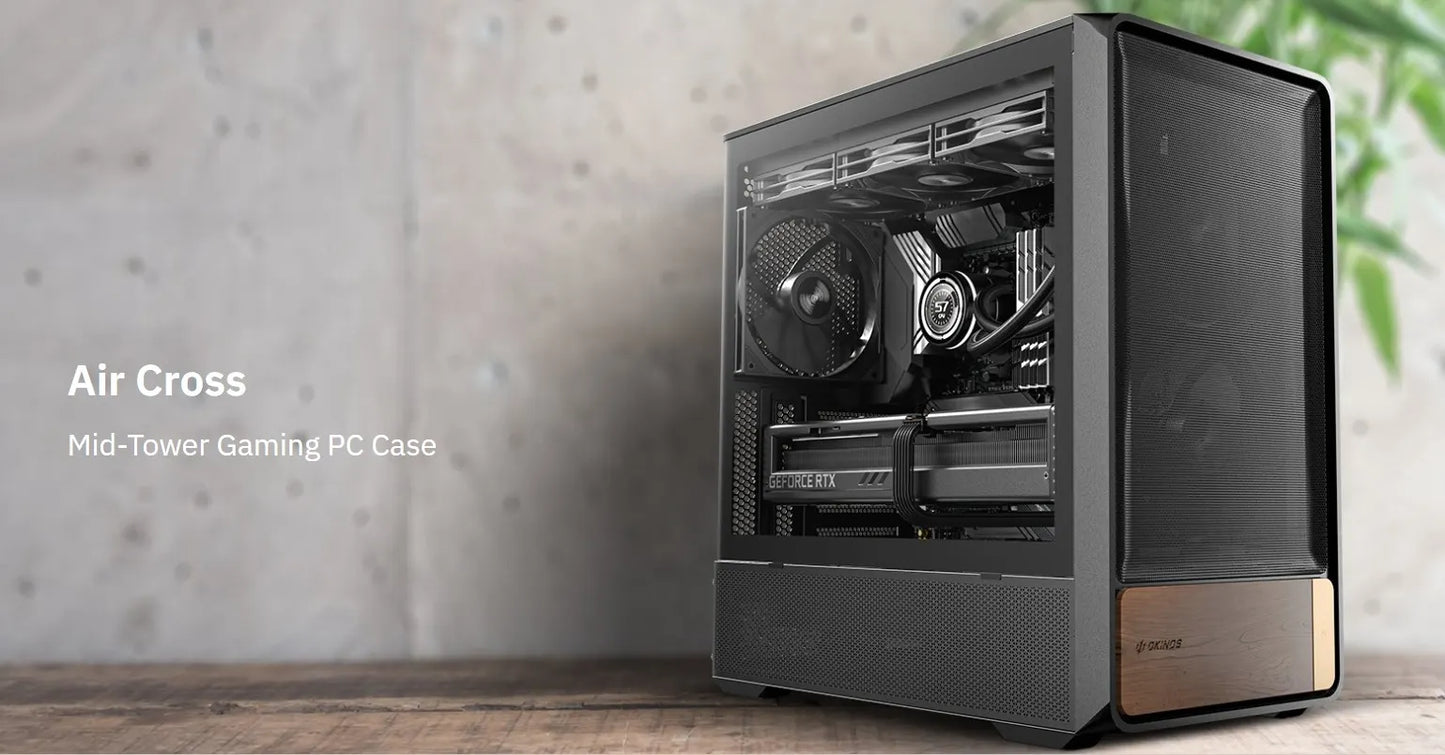 OKINOS Air Cross - Black, Mid Tower, ATX/Micro-ATX/ITX, USB-C 10Gbps, 5× PWM Fans, 360mm Radiator...