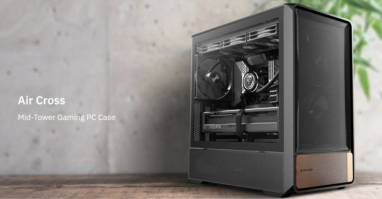 OKINOS Air Cross - Black, Mid Tower, ATX/Micro-ATX/ITX, USB-C 10Gbps, 5× PWM Fans, 360mm Radiator...