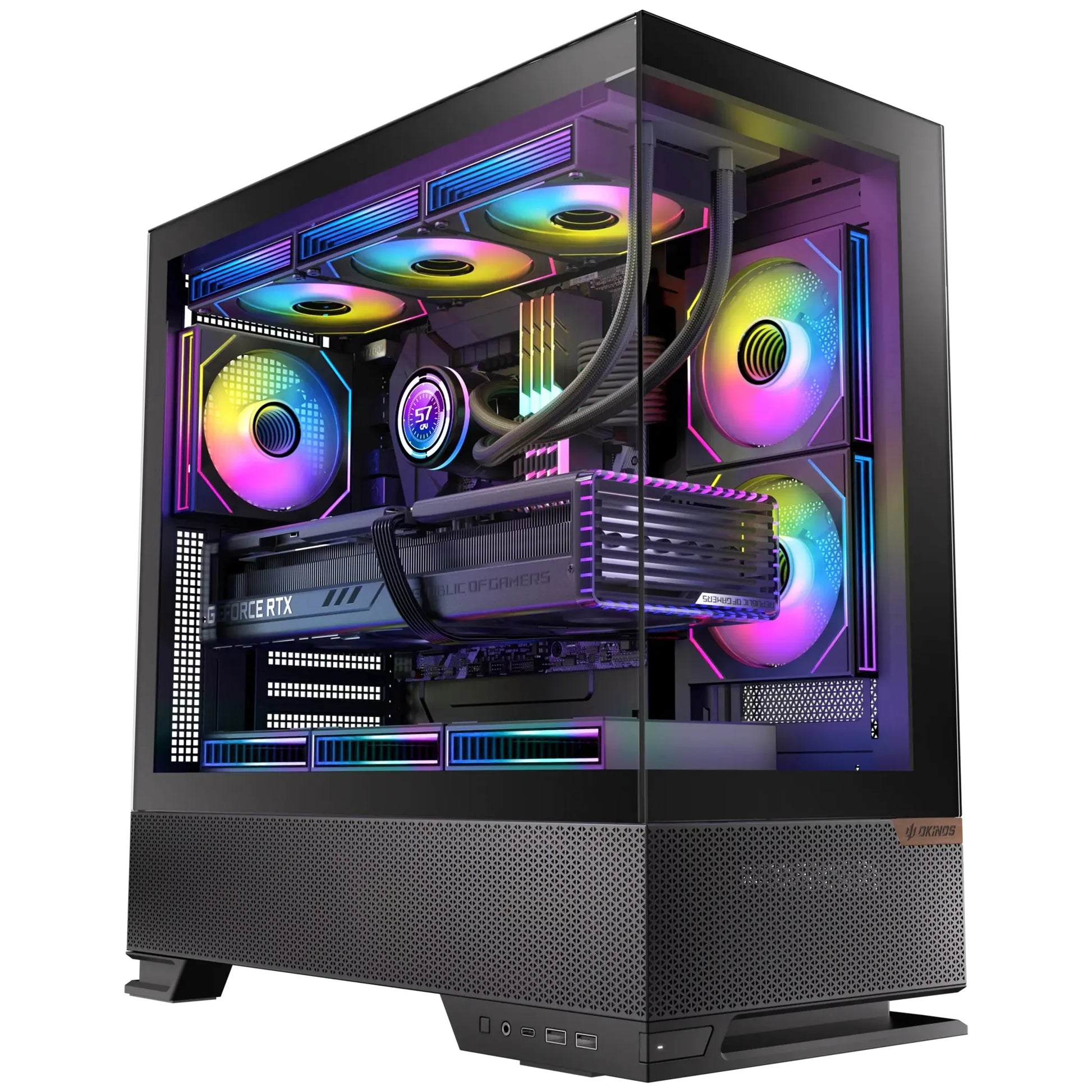 OKINOS Aqua 6 Infinity - Black, Mid Tower, ATX/Micro-ATX/ITX, 270° TG, USB-C 10Gbps, 3× ARGB PWM...