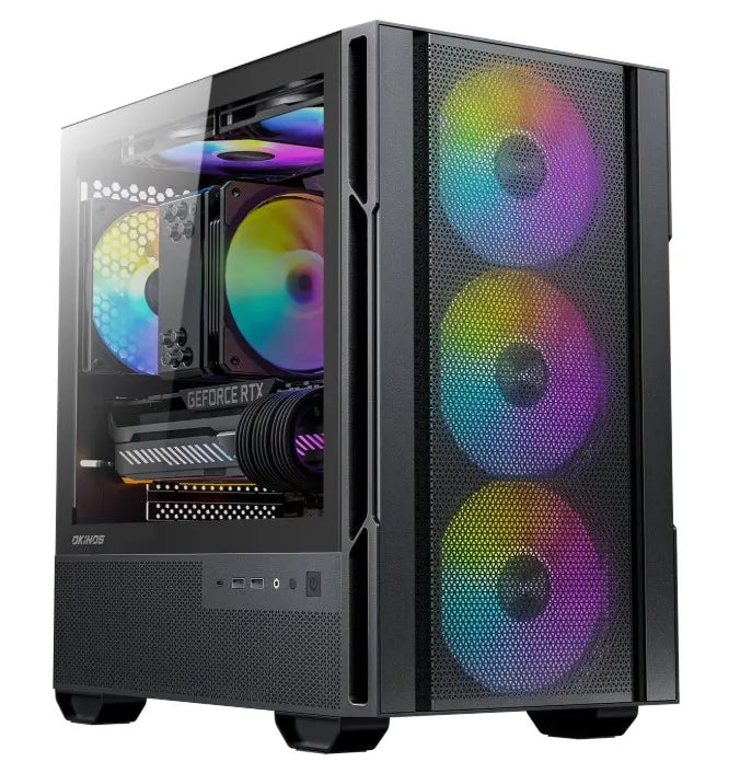 OKINOS Cypress 3 ARGB Micro ATX Case, 4 × 120mm ARGB Non-PWM Case Fans Pre-Installed, MATX PC Cas...