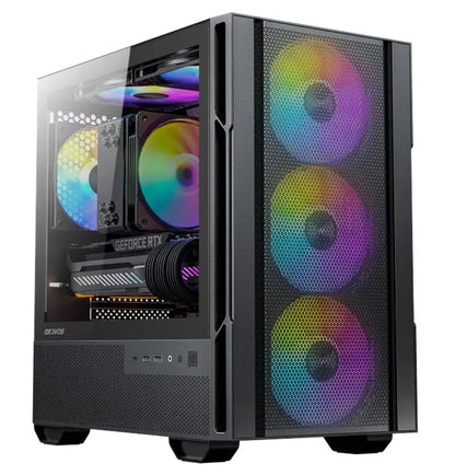 OKINOS Cypress 3 ARGB Micro ATX Case, 4 × 120mm ARGB Non-PWM Case Fans Pre-Installed, MATX PC Cas...