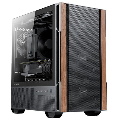 OKINOS Cypress 3 Genuine Walnut Wood MicroATX  with 4×120mm, USB-C, 3 Pin Non-PWM Case Fans Pre-I...