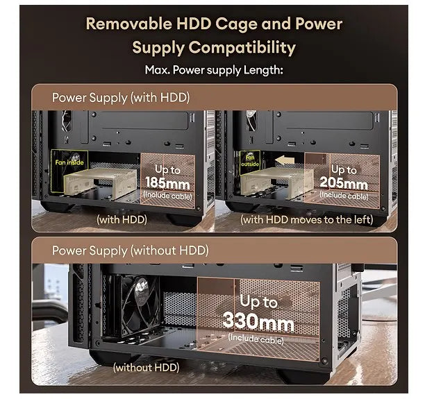 OKINOS Cypress 3 Genuine Walnut Wood MicroATX  with 4×120mm, USB-C, 3 Pin Non-PWM Case Fans Pre-I... - Image 3