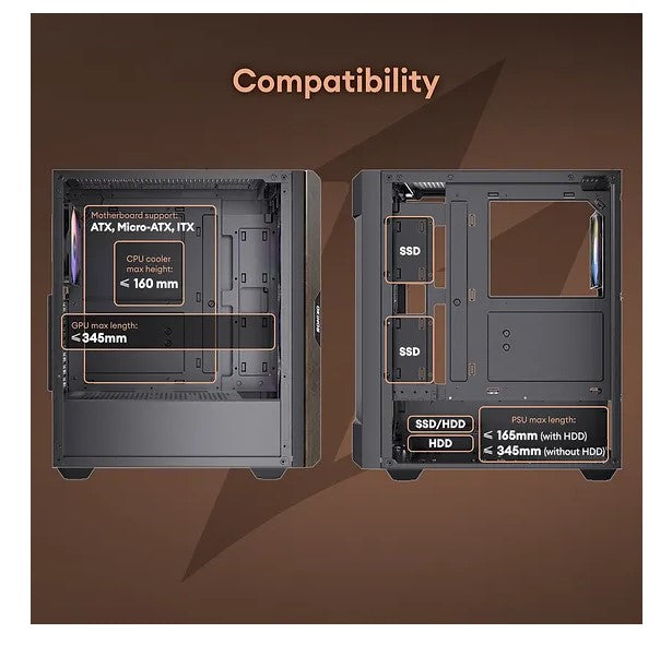 OKINOS Cypress P5 ARGB Oak Wood Trim ATX, 4x120mm ARGB Non-PWM Fans Pre-Installed,Type-C,Tempered... - Image 2