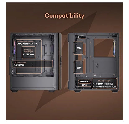 OKINOS Cypress P5 ARGB Oak Wood Trim ATX, 4x120mm ARGB Non-PWM Fans Pre-Installed,Type-C,Tempered... - Image 2