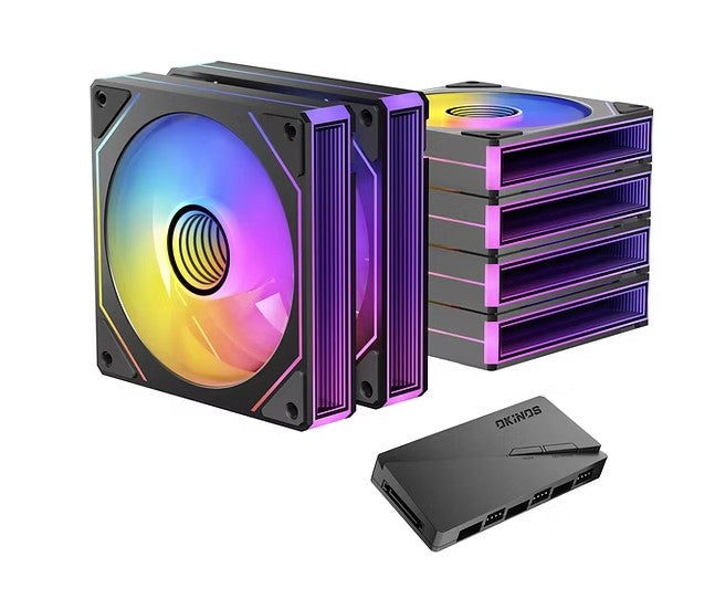 OKINOS Infinity ARGB PWM Fans 6Pack with ARGB PWM Controller hub. 800-1800RPM 52.44CFM. 29.1 dBA...