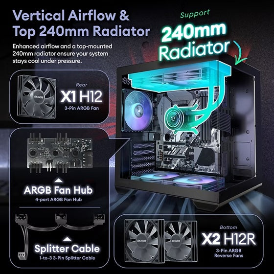 OKINOS Mirage 4 mATX ARGB Case, ARGB controller, 4x ARGB Fans. Ultimate thermal, Steel,2x USB3.0,... - Image 2