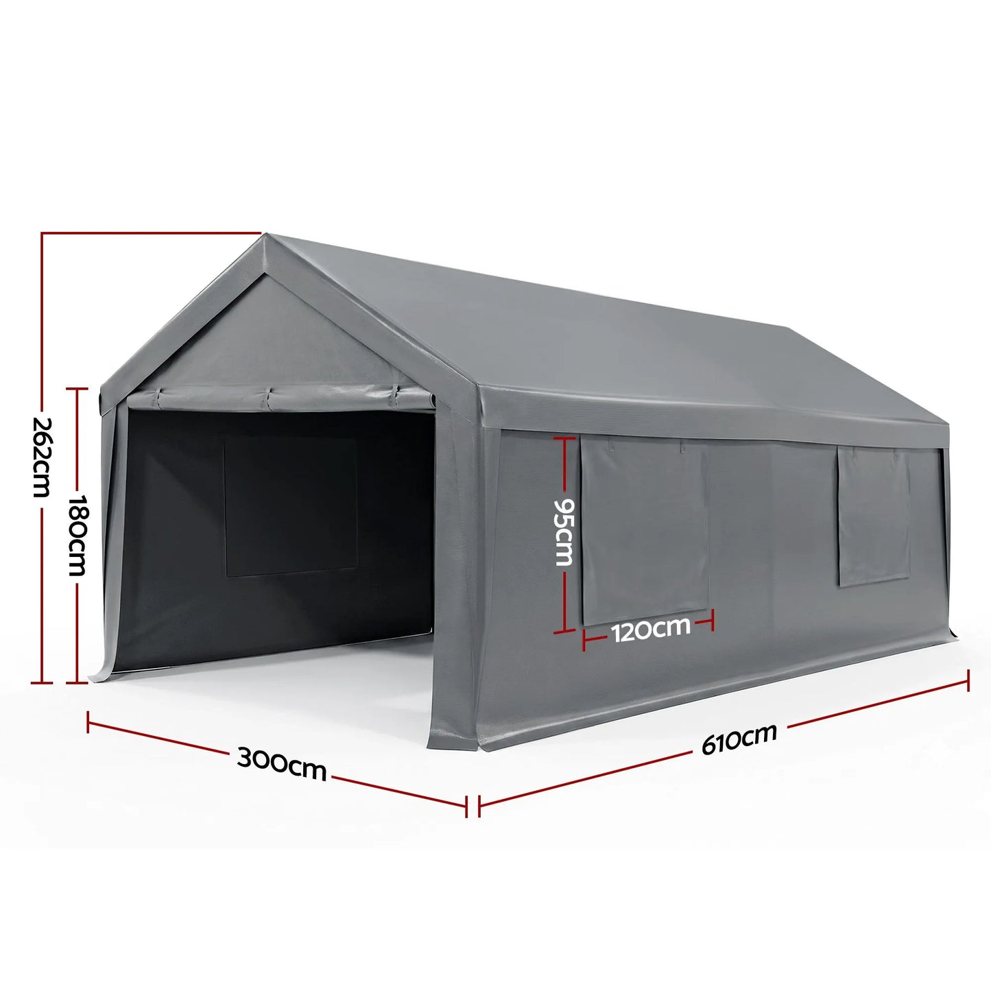 Instahut 3x6m Carports Canopy Tent Portable Garage Outdoor Steel Shelter Grey - Image 3