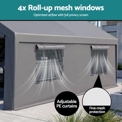 Instahut 3x6m Carports Canopy Tent Portable Garage Outdoor Steel Shelter Grey - Image 8