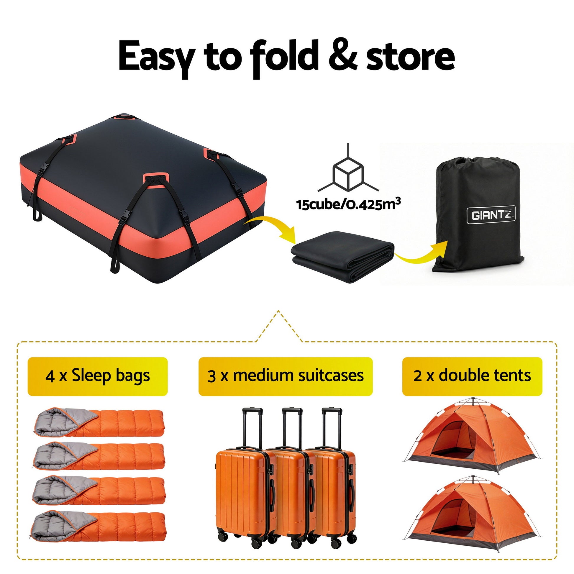 Giantz Rooftop Cargo Bag Waterproof Car Luggage Carrier 15 Cubic Ft Universal - Image 7