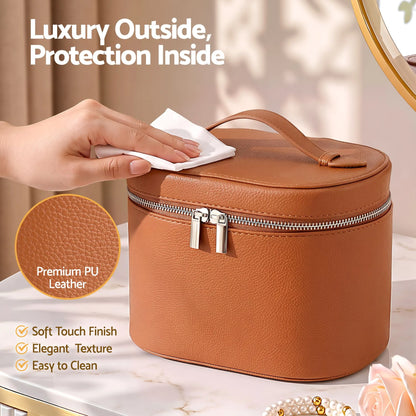 Embellir Makeup Case for Women Travel PU Cosmetic Organizer Brown - Image 7