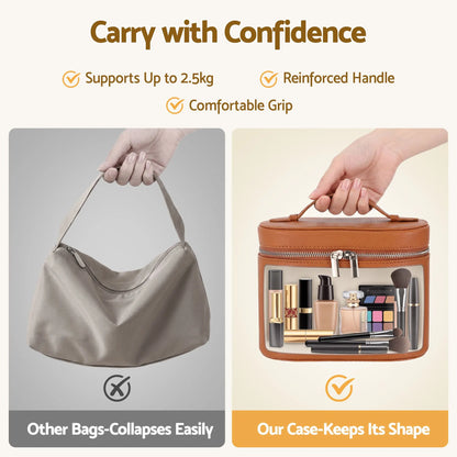 Embellir Makeup Case for Women Travel PU Cosmetic Organizer Brown - Image 9