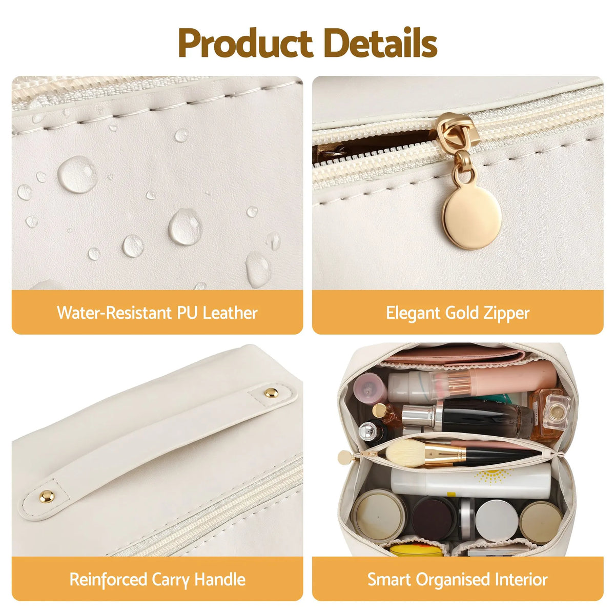Embellir Makeup Case Portable Cosmetic Bag Organiser Toiletry Travel Bag PU White - Image 7