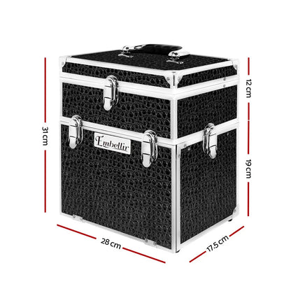 Embellir Portable Cosmetic Beauty Makeup Carry Case with Mirror - Crocodile Black - Image 2