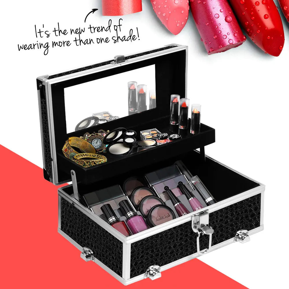 Embellir Portable Cosmetic Beauty Makeup Carry Case with Mirror - Crocodile Black - Image 3