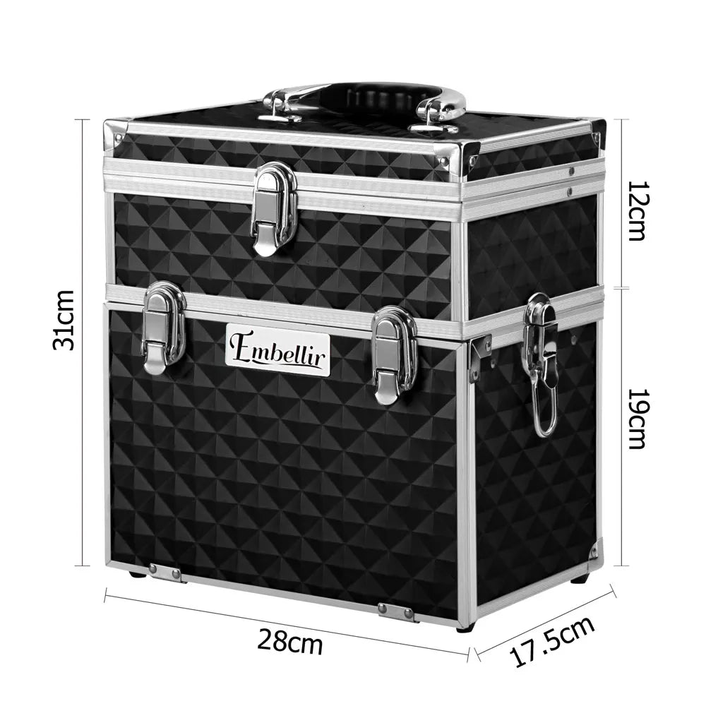 Embellir Portable Cosmetic Beauty Makeup Carry Case with Mirror - Diamond Black - Image 2