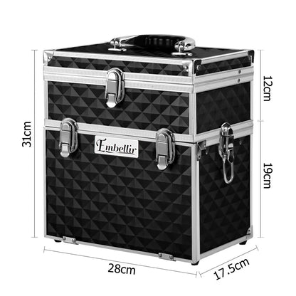 Embellir Portable Cosmetic Beauty Makeup Carry Case with Mirror - Diamond Black - Image 2