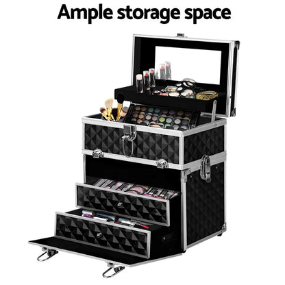 Embellir Portable Cosmetic Beauty Makeup Carry Case with Mirror - Diamond Black - Image 5