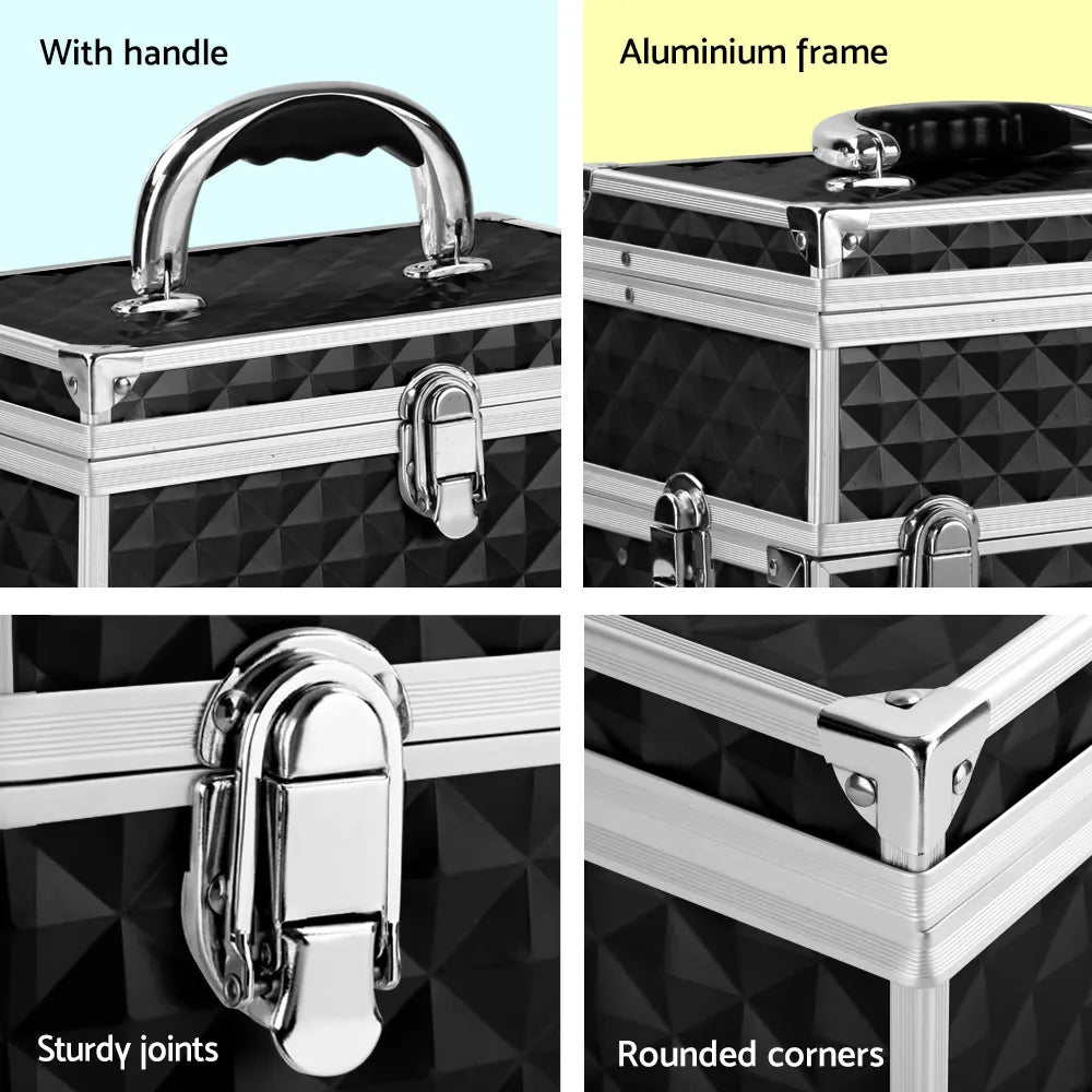 Embellir Portable Cosmetic Beauty Makeup Carry Case with Mirror - Diamond Black - Image 6