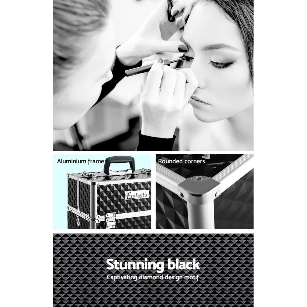 Embellir Portable Cosmetic Beauty Makeup Case - Diamond Black - Image 6