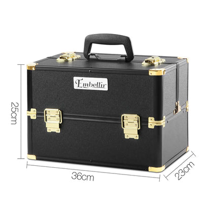 Embellir Portable Cosmetic Beauty Makeup Case - Black & Gold - Image 2
