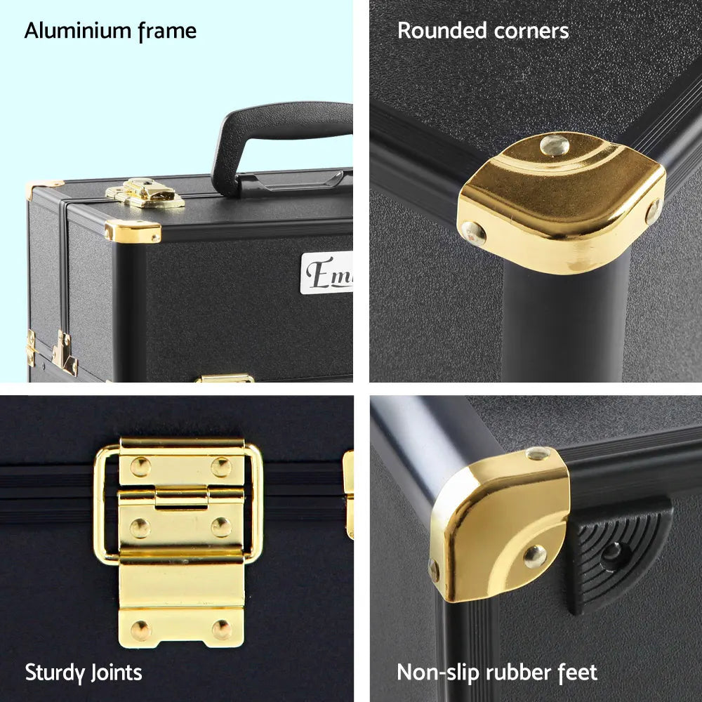 Embellir Portable Cosmetic Beauty Makeup Case - Black & Gold - Image 5