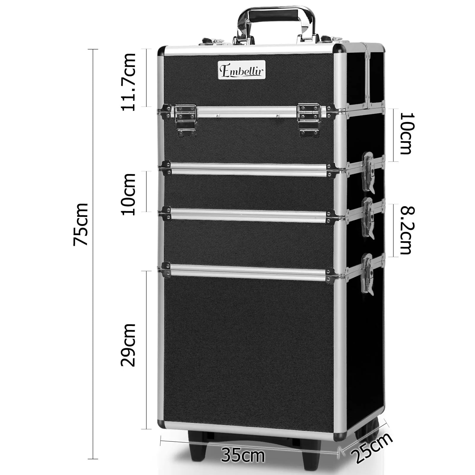 Embellir Makeup Case Beauty Trolley Cosmetic Organiser Box Travel Wheels Black - Image 3