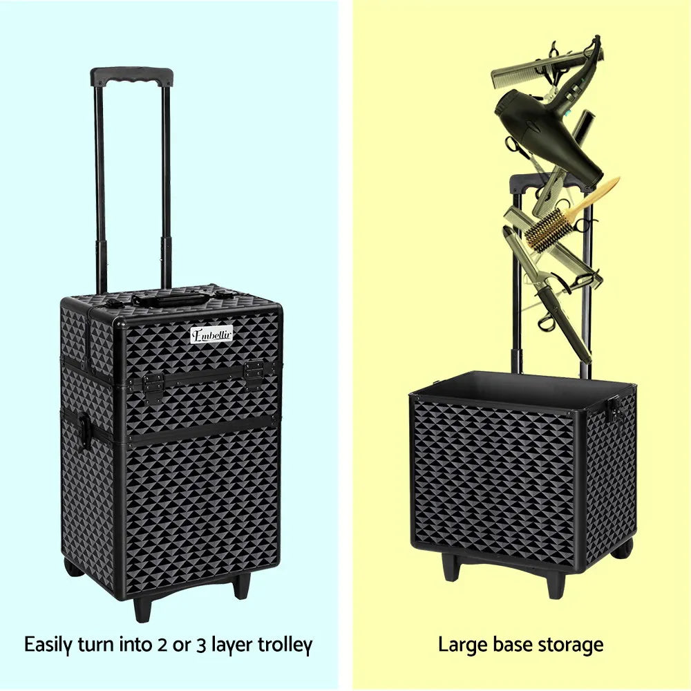 Embellir Makeup Case Beauty Trolley Cosmetic Organiser Box Travel Wheels Diamond - Image 5