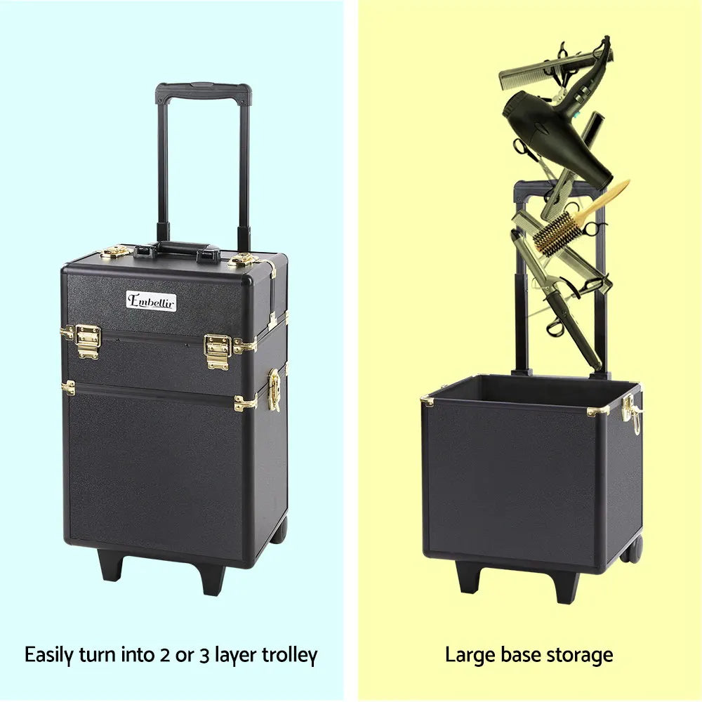 Embellir Makeup Case Beauty Trolley Cosmetic Organiser Box Travel Wheels Gold - Image 5