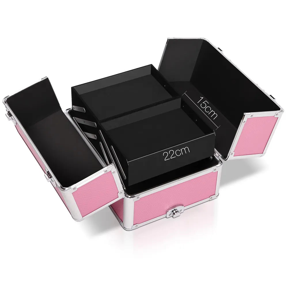 Embellir Makeup Case Beauty Trolley Cosmetic Organiser Box Travel Wheels Pink - Image 3