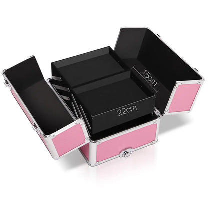 Embellir Makeup Case Beauty Trolley Cosmetic Organiser Box Travel Wheels Pink - Image 3