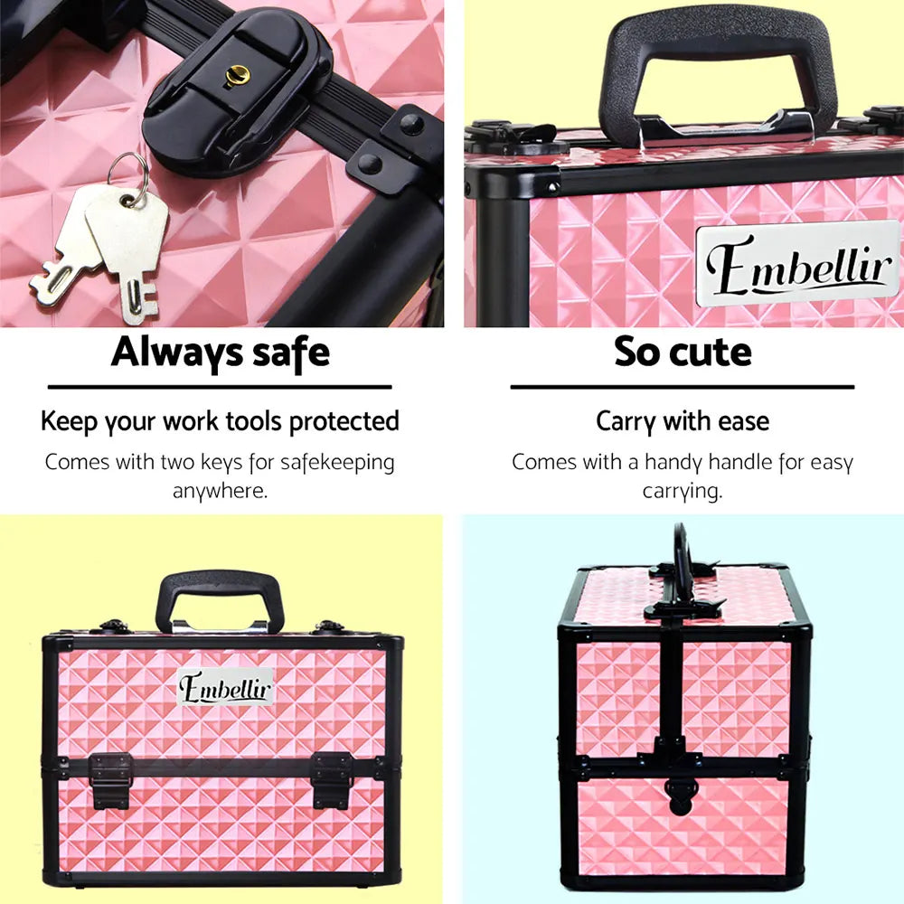 Embellir Portable Cosmetic Beauty Makeup Case - Diamond Pink - Image 4