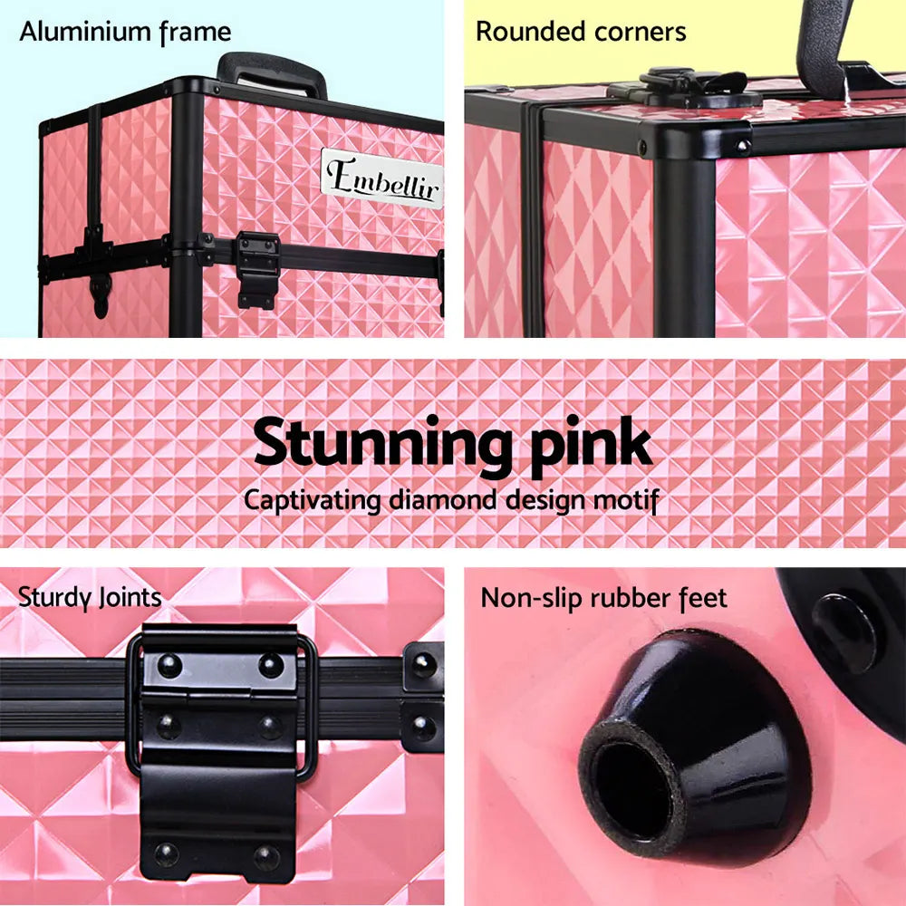 Embellir Portable Cosmetic Beauty Makeup Case - Diamond Pink - Image 5