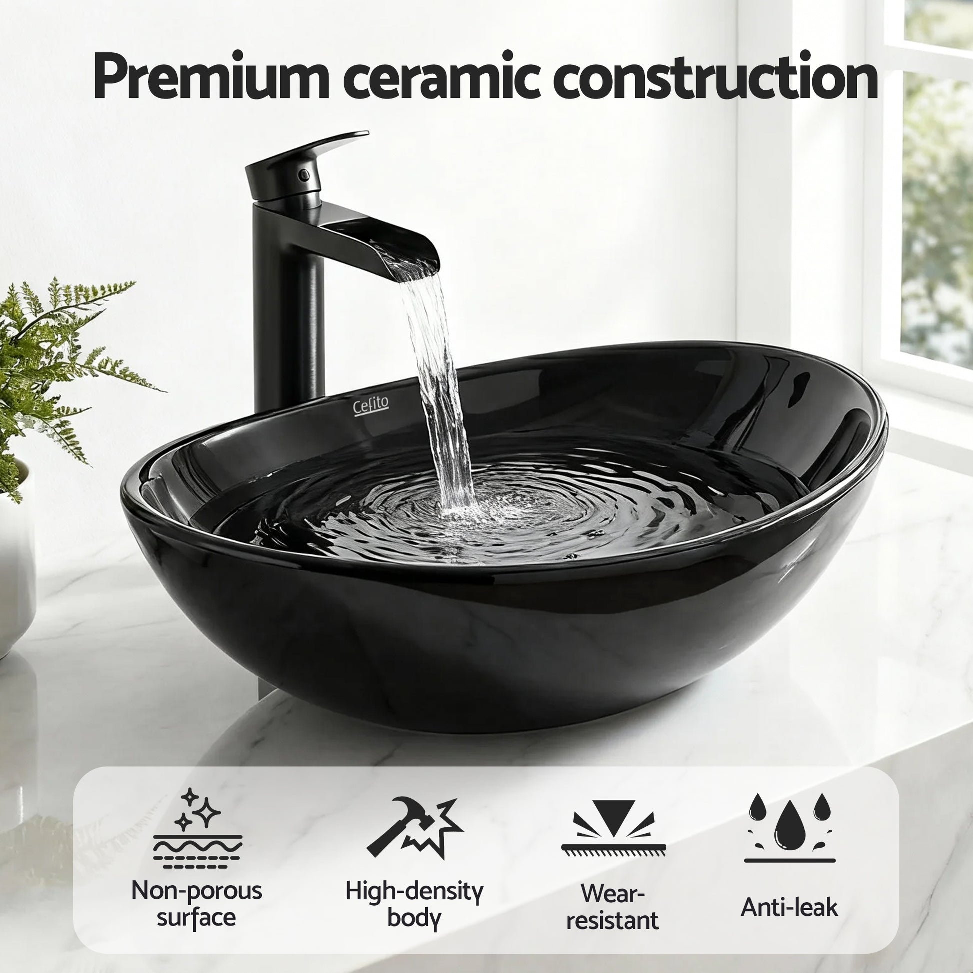 Cefito Bathroom Basin Ceramic Vanity Sink Hand Wash Bowl 41x34cm - Image 5