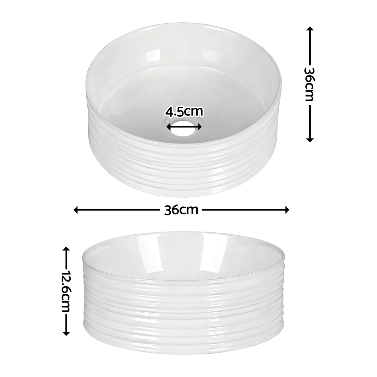 Cefito Bathroom Basin Vanity Sink Vessel Ceramic White Round Countertop 36cm - Image 3