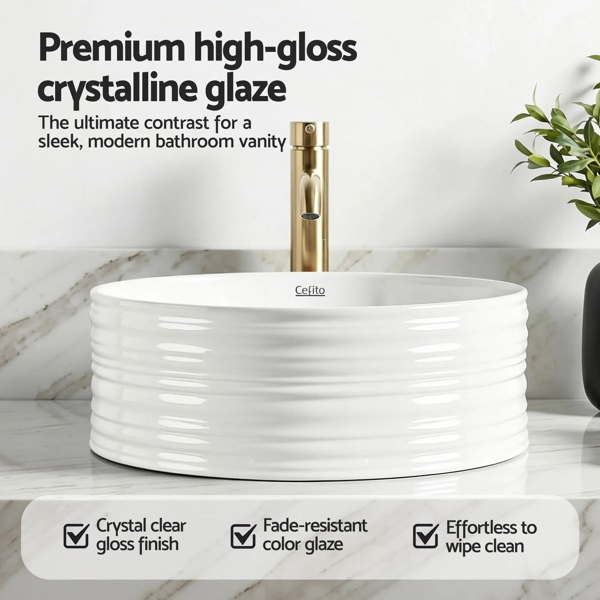 Cefito Bathroom Basin Vanity Sink Vessel Ceramic White Round Countertop 36cm - Image 6