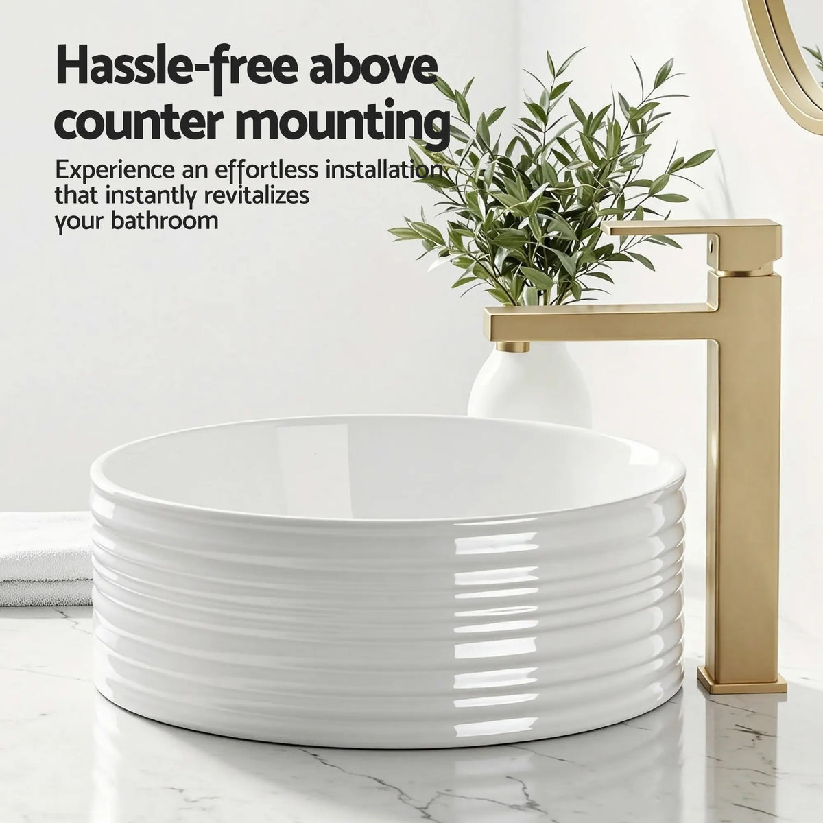 Cefito Bathroom Basin Vanity Sink Vessel Ceramic White Round Countertop 36cm - Image 8