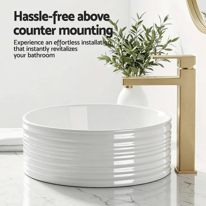 Cefito Bathroom Basin Vanity Sink Vessel Ceramic White Round Countertop 36cm - Image 8