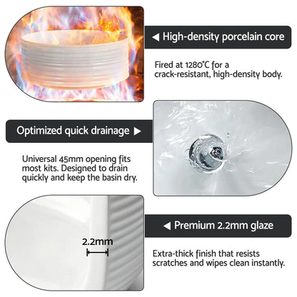 Cefito Bathroom Basin Vanity Sink Vessel Ceramic White Round Countertop 36cm - Image 9