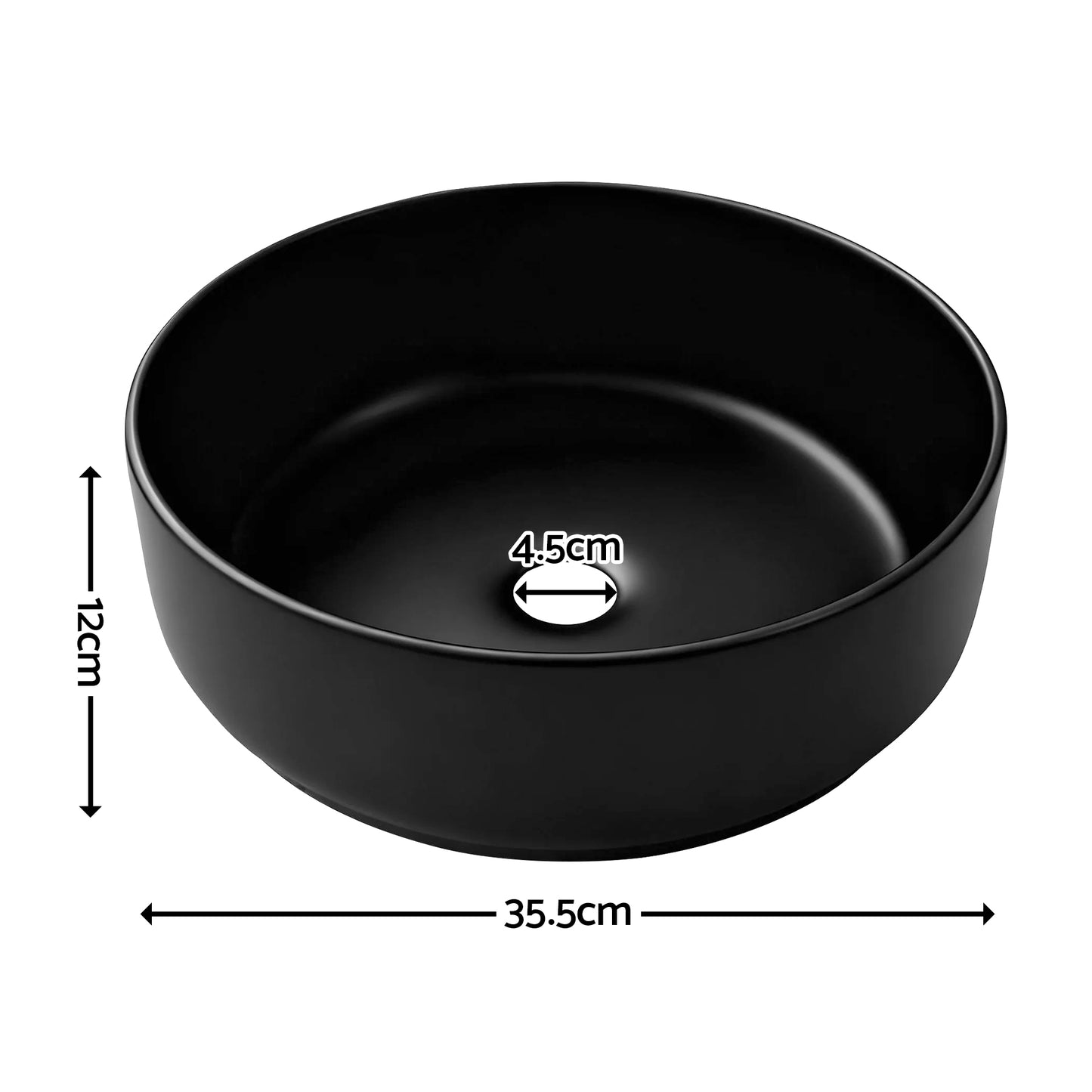 Cefito Bathroom Basin Ceramic Vanity Sink Vessel Bowl Wash Matte Black Round Countertop - Image 3