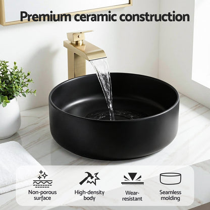 Cefito Bathroom Basin Ceramic Vanity Sink Vessel Bowl Wash Matte Black Round Countertop - Image 5