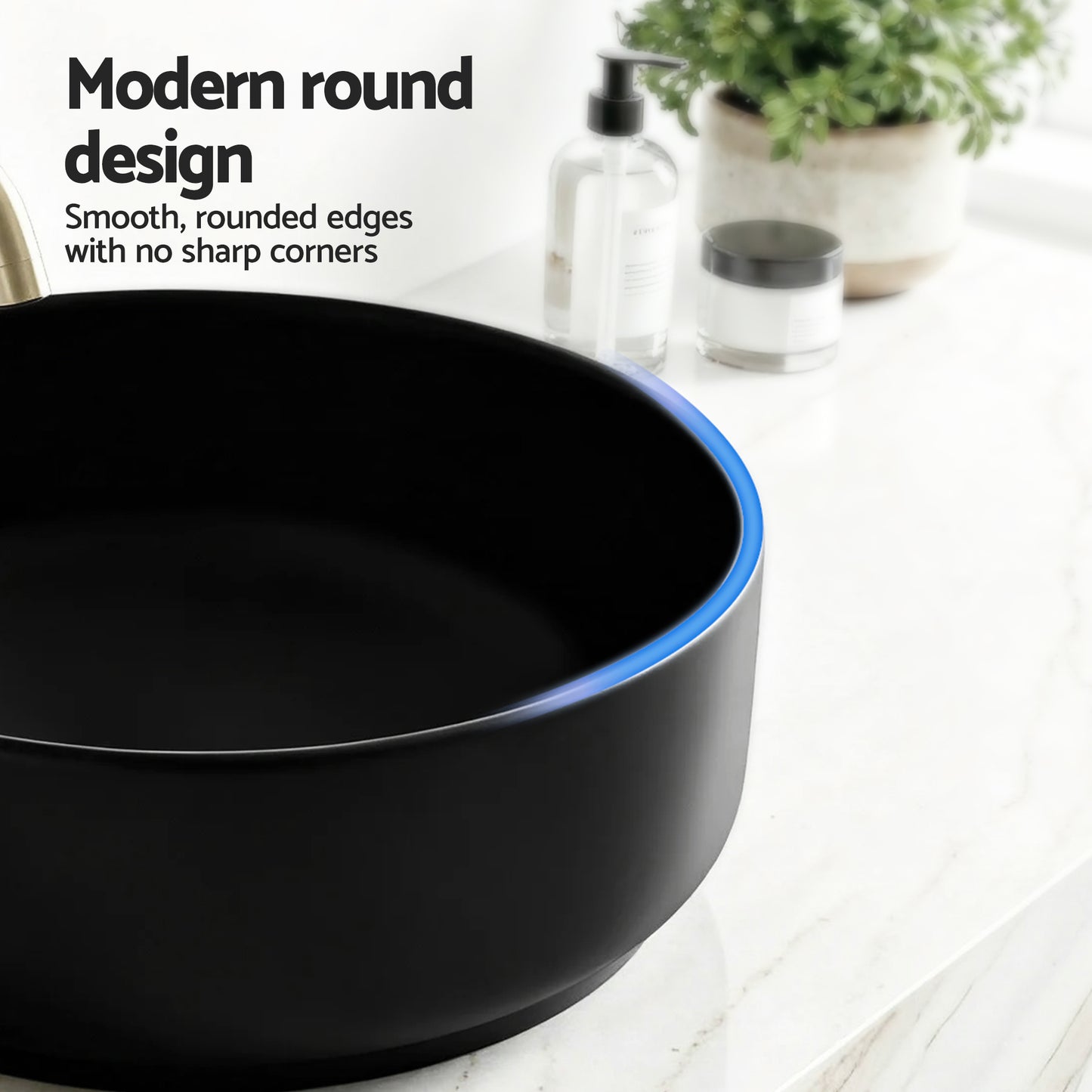 Cefito Bathroom Basin Ceramic Vanity Sink Vessel Bowl Wash Matte Black Round Countertop - Image 7
