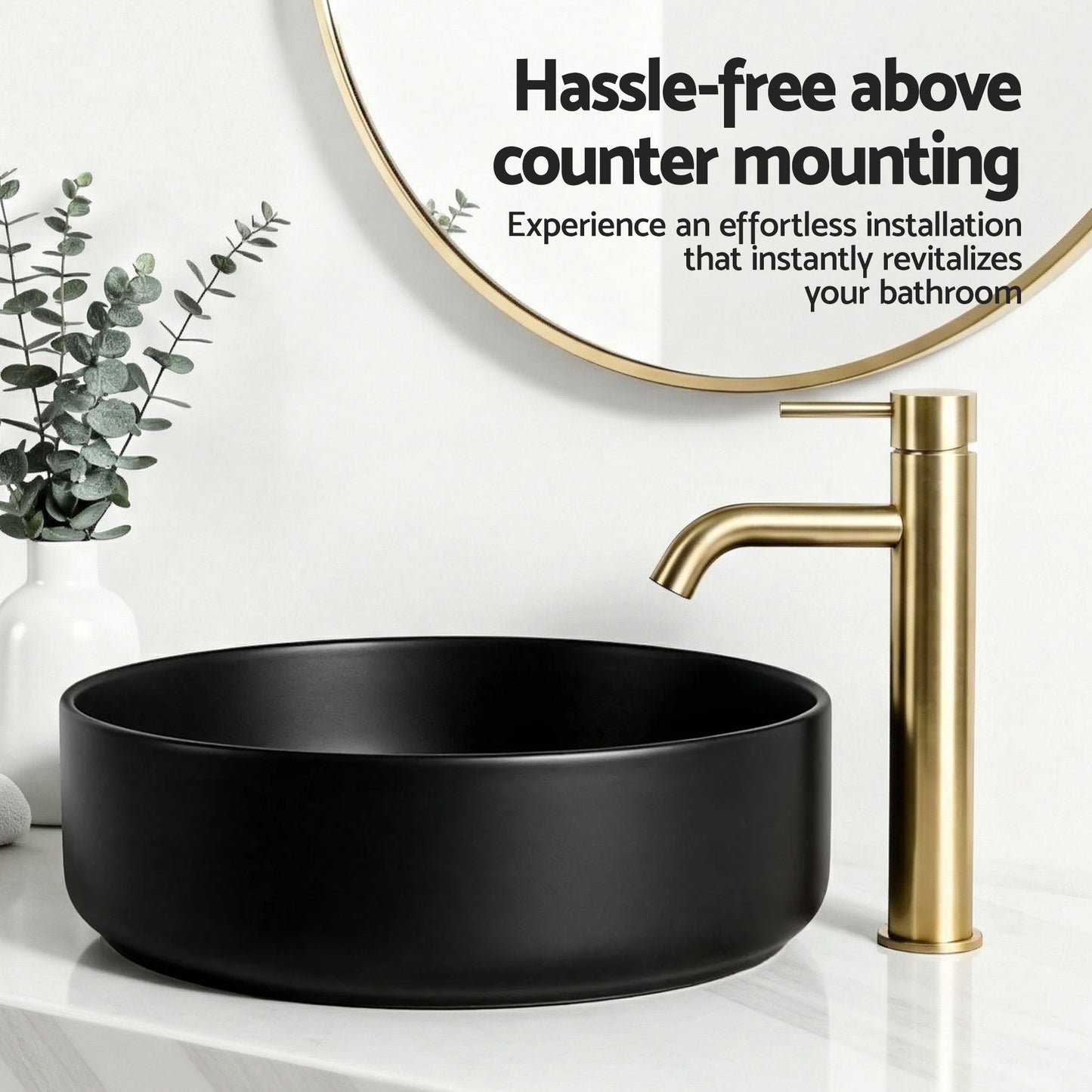 Cefito Bathroom Basin Ceramic Vanity Sink Vessel Bowl Wash Matte Black Round Countertop - Image 8