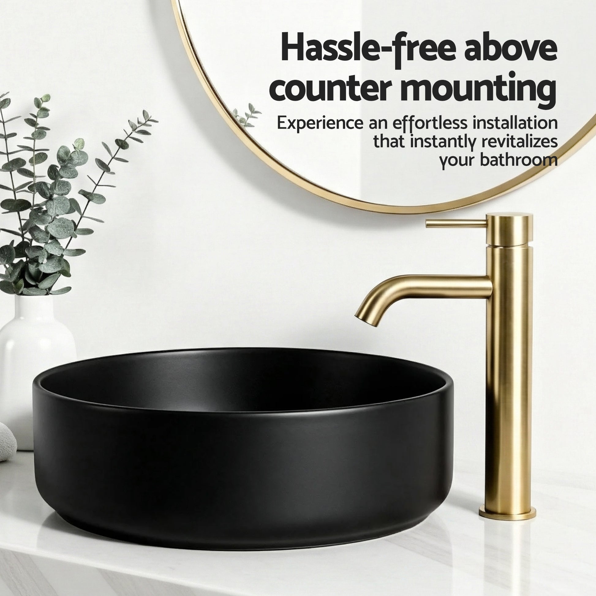 Cefito Bathroom Basin Ceramic Vanity Sink Vessel Bowl Wash Matte Black Round Countertop - Image 8
