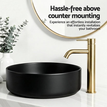 Cefito Bathroom Basin Ceramic Vanity Sink Vessel Bowl Wash Matte Black Round Countertop - Image 8