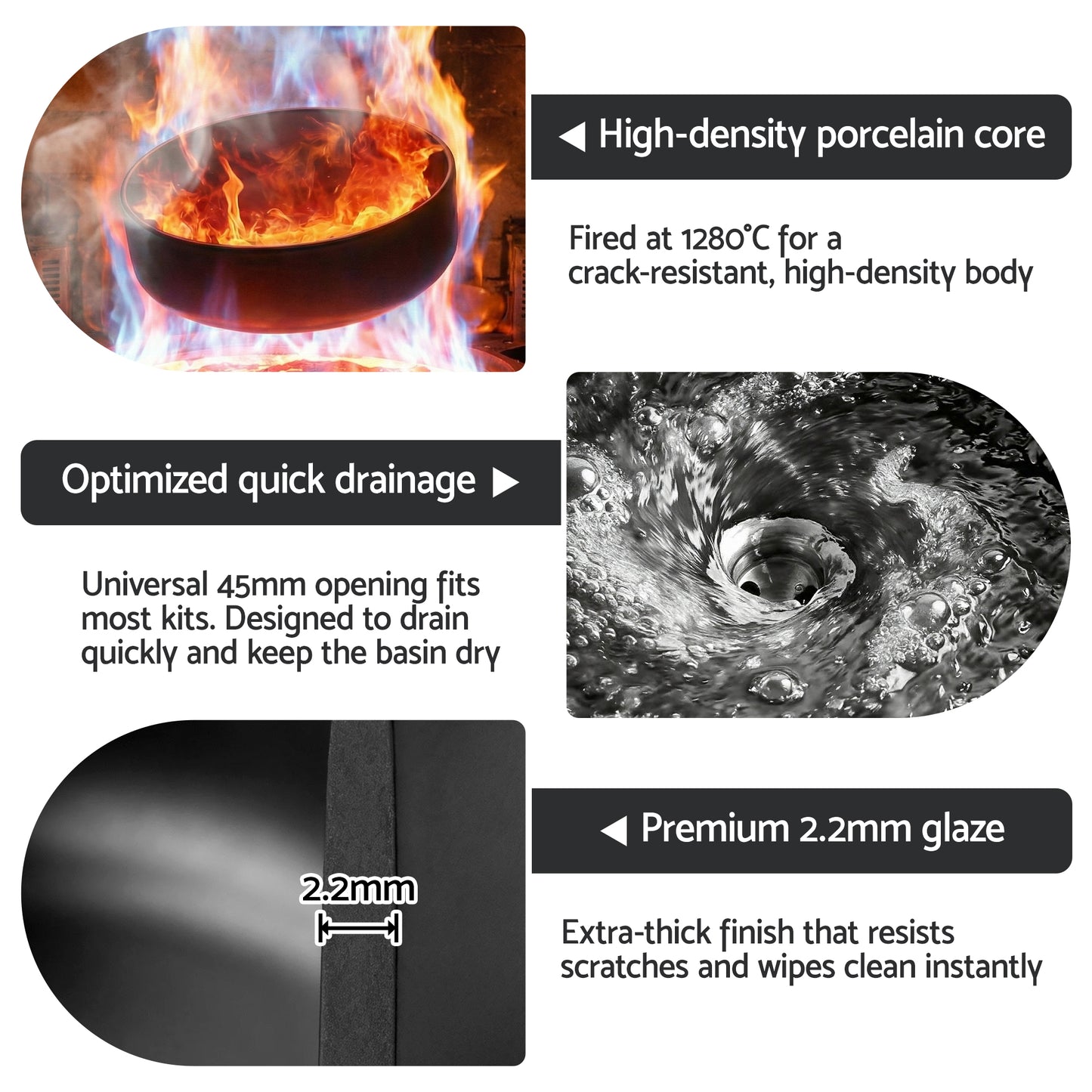 Cefito Bathroom Basin Ceramic Vanity Sink Vessel Bowl Wash Matte Black Round Countertop - Image 9