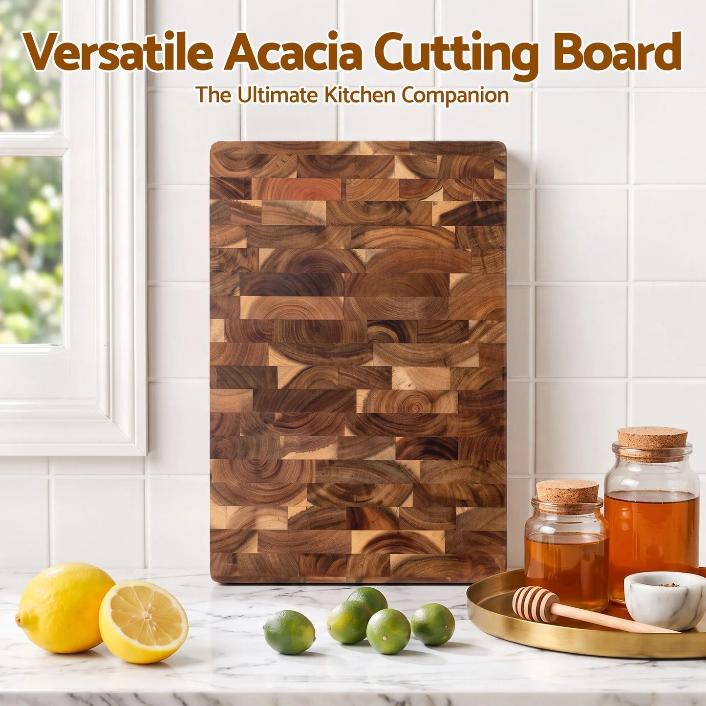 5-Star Chef Acacia Wooden Cutting Board End Grain Chopping Board - Image 4