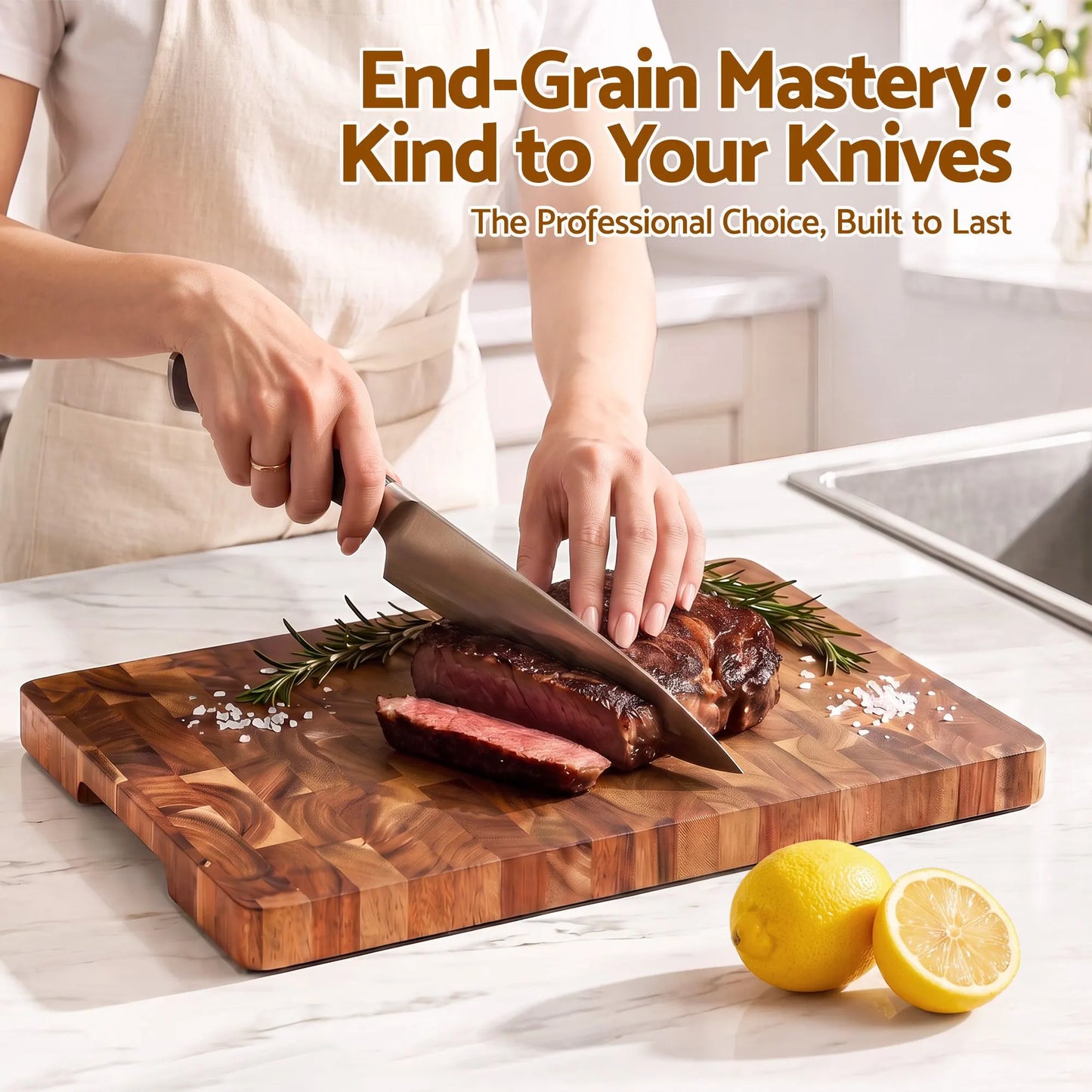 5-Star Chef Acacia Wooden Cutting Board End Grain Chopping Board - Image 5