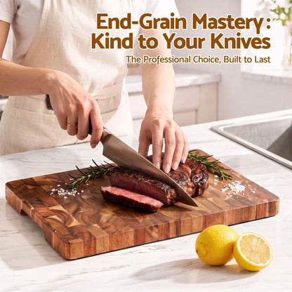 5-Star Chef Acacia Wooden Cutting Board End Grain Chopping Board - Image 5